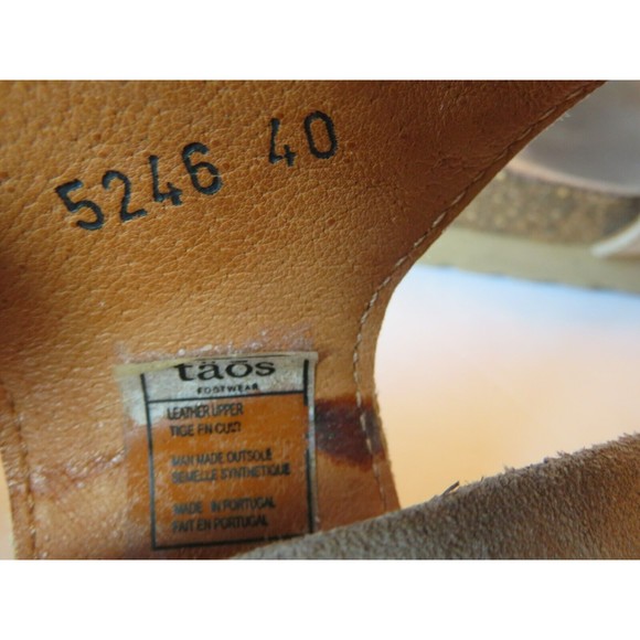 Taos Sandal Tan Nubuck Cork Sz 9-9.5/40 #5246 Flat Ankle 2 Strap Slingback - Picture 9 of 10